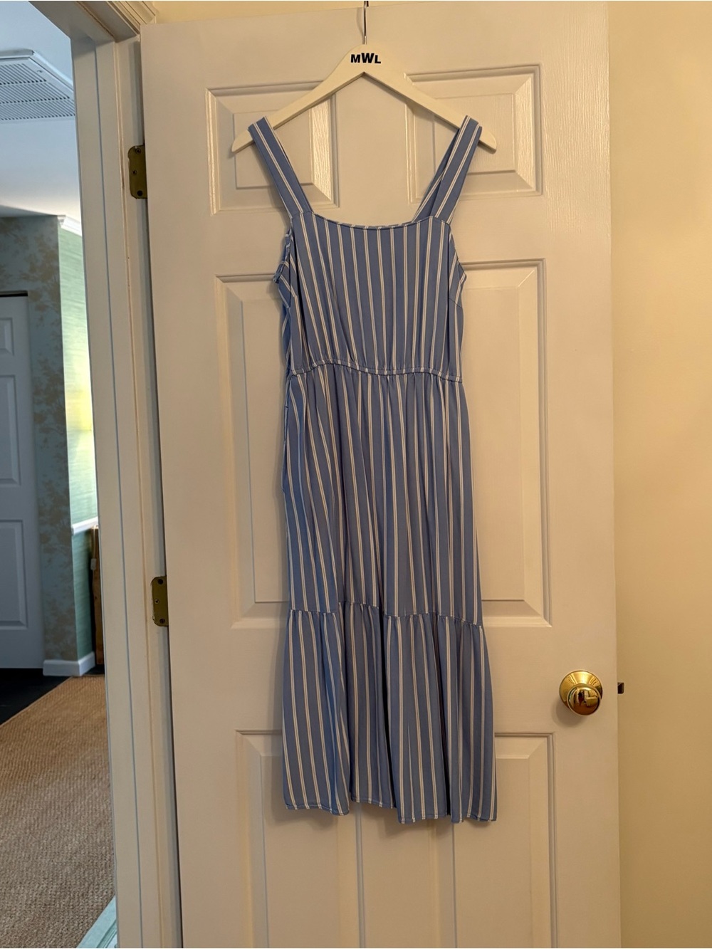 Amazon Essentials Women's Twill  Flare Dress size medium blue white stripe - Picture 5 of 9